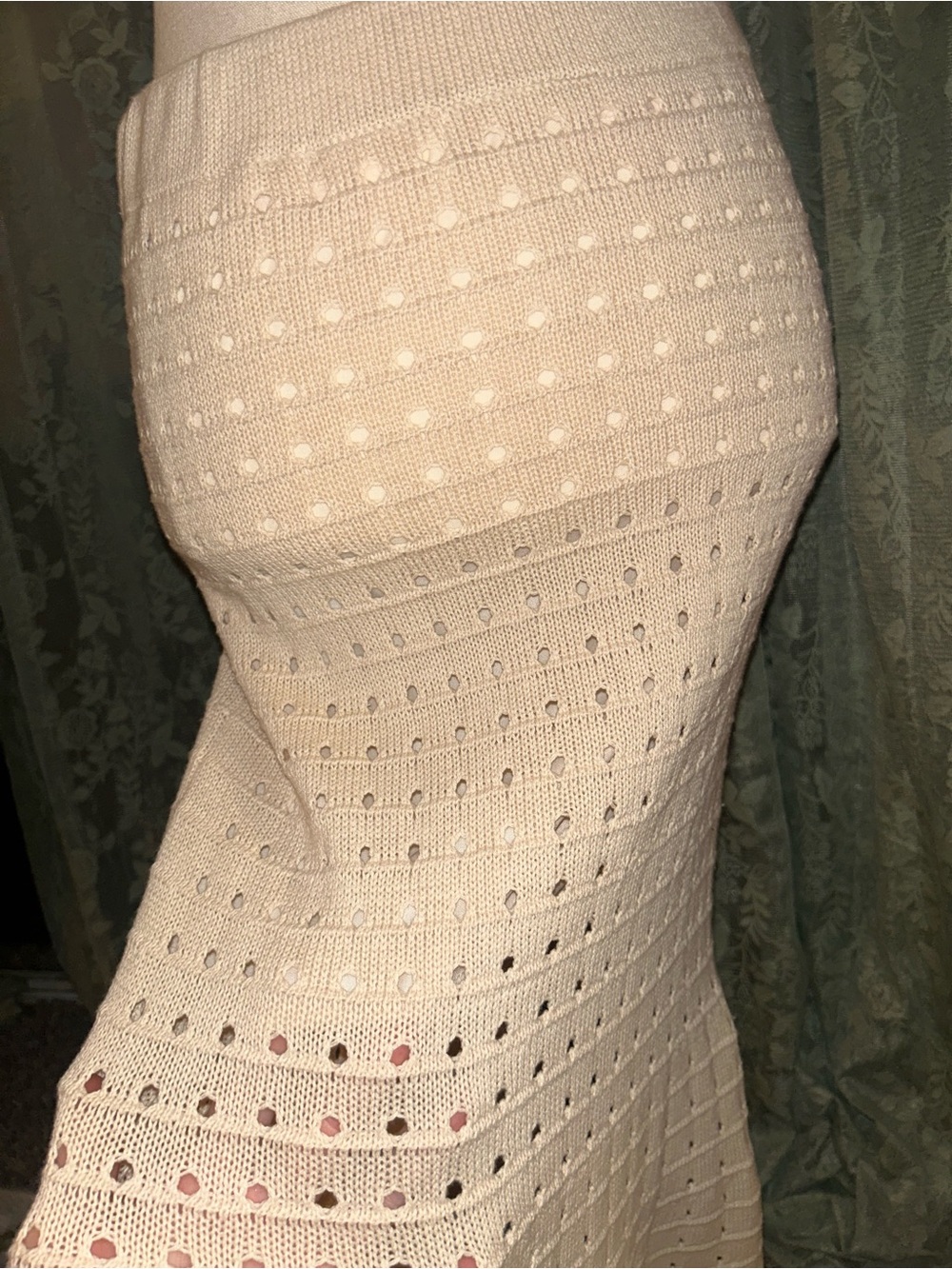White Ivory Cream Mermaid Knit Bohemian Maxi Skirt - Picture 6 of 8